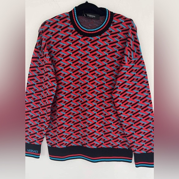VERSACE La Greca Monogram Knit Sweater - Picture 1 of 6